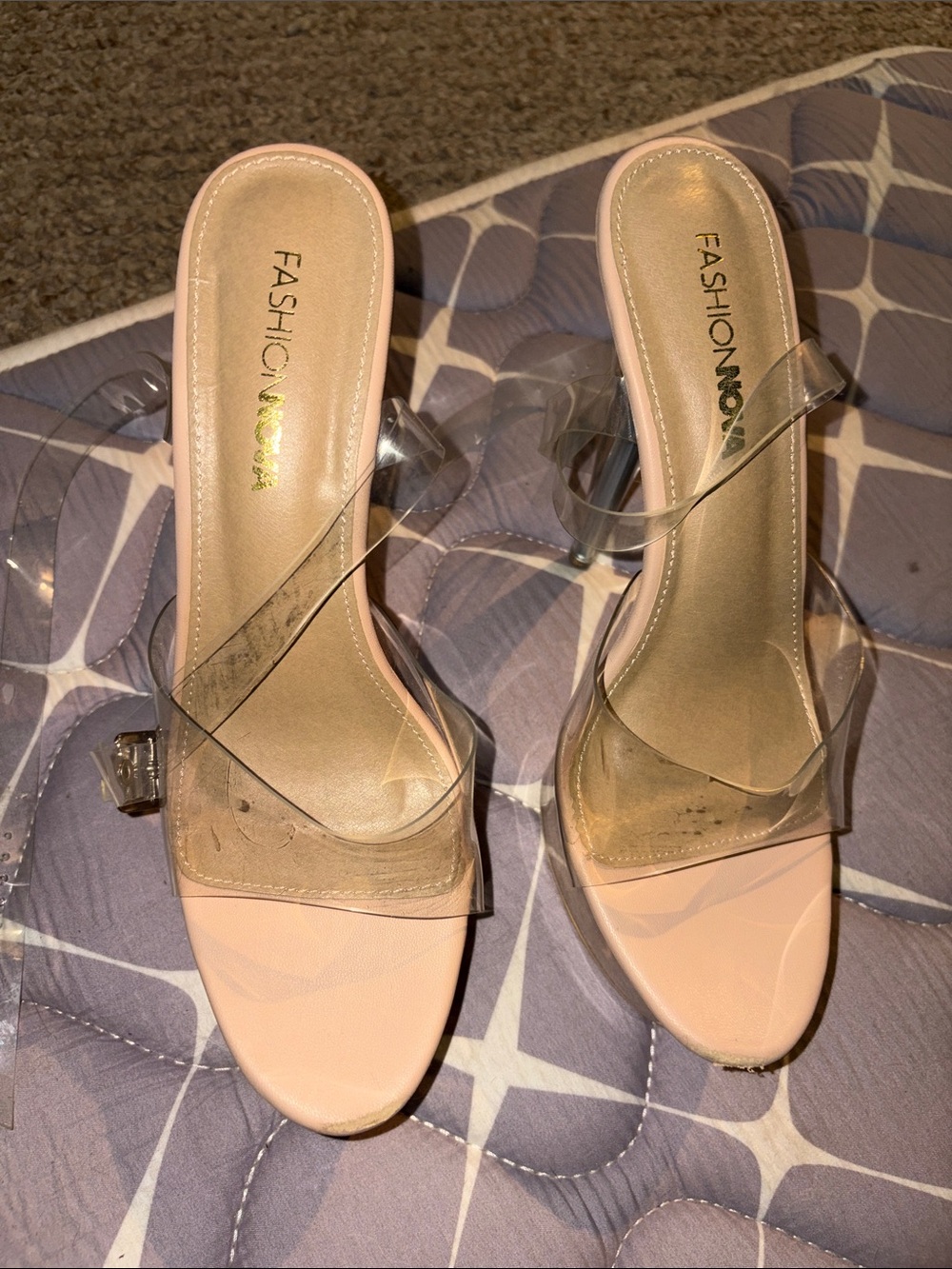 Fashion Nova Nude Clear Strap Heel Slides
